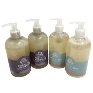 Lot 4 Pacha Soap Natural Liquid Castile Hand Soap 2 French Lavender 2 Sand & Sea